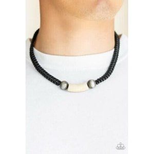 Paparazzi  Urban Necklace- Gone Adventuring - Black Gunmetal Braided Cord
